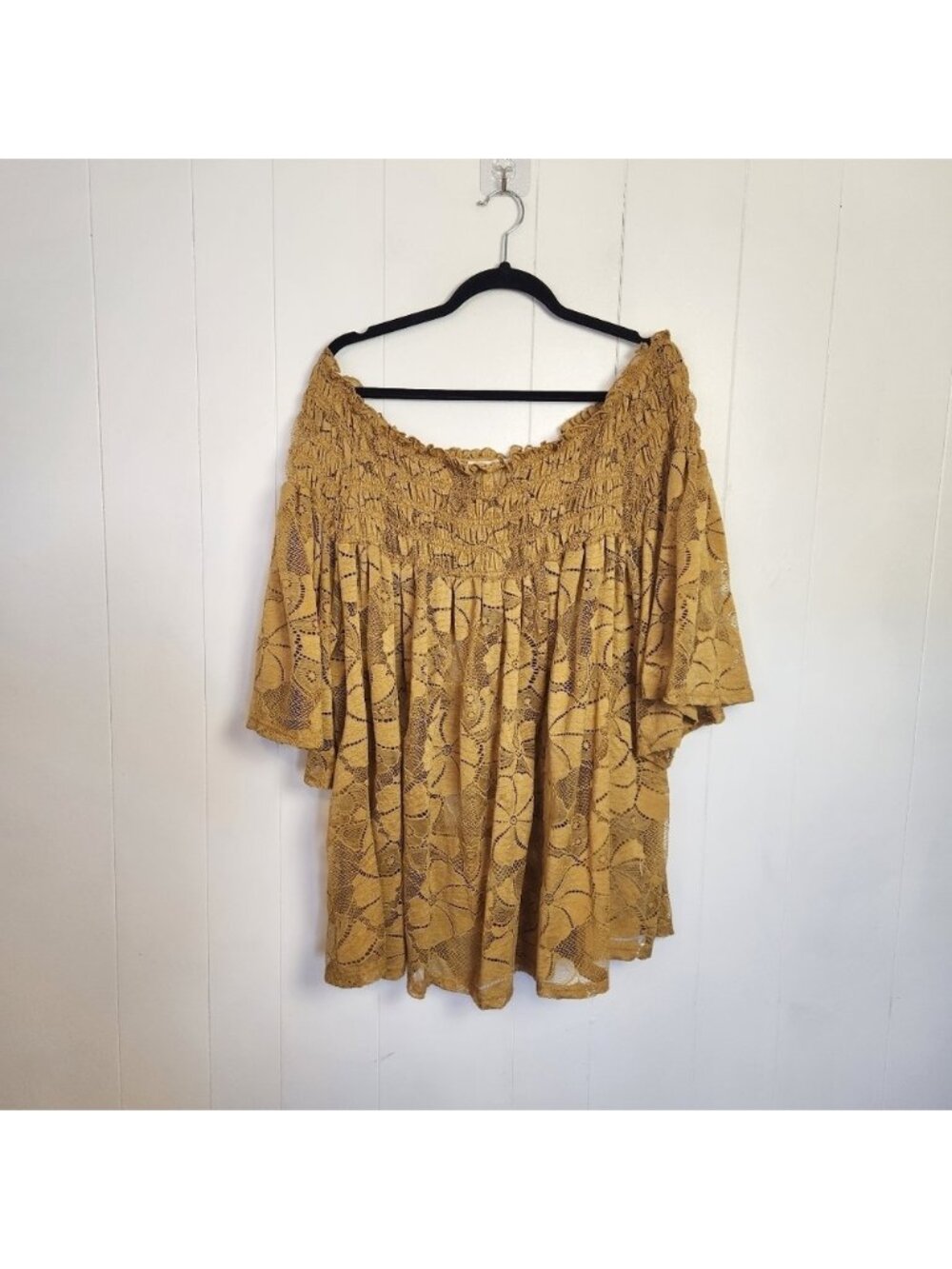 Ultra Pink Mustard Yellow Off Shoulder Lace Boho Top New Plus Size 26/28 4X